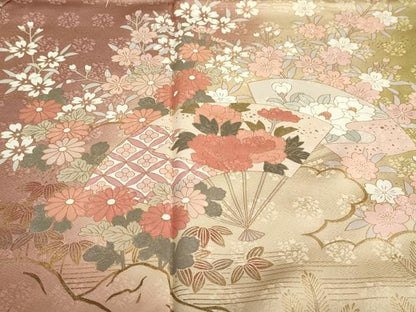 平和屋着物●訪問着　扇面草花文　暈し染め　金彩　正絹　逸品　DABC2760ud