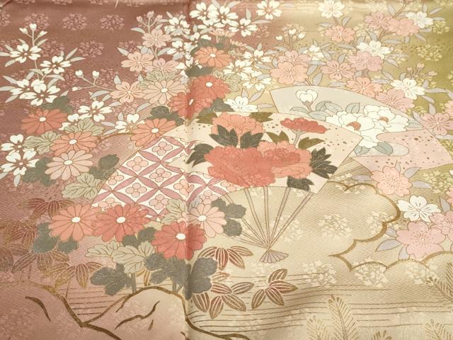 平和屋着物●訪問着　扇面草花文　暈し染め　金彩　正絹　逸品　DABC2760ud