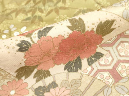 平和屋着物●訪問着　扇面草花文　暈し染め　金彩　正絹　逸品　DABC2760ud