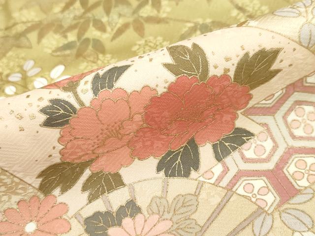 平和屋着物●訪問着　扇面草花文　暈し染め　金彩　正絹　逸品　DABC2760ud
