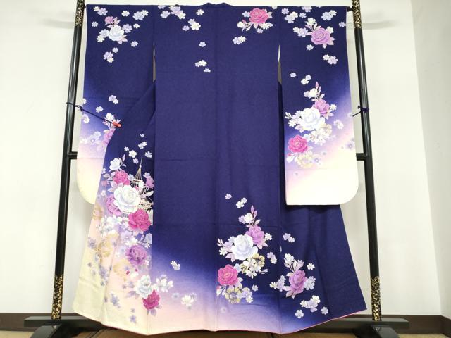 平和屋着物●豪華振袖　草花文　暈し染め　金彩　銀通し地　やまと誂製　正絹　逸品　DABC2763ud