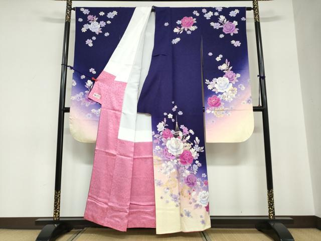 平和屋着物●豪華振袖　草花文　暈し染め　金彩　銀通し地　やまと誂製　正絹　逸品　DABC2763ud