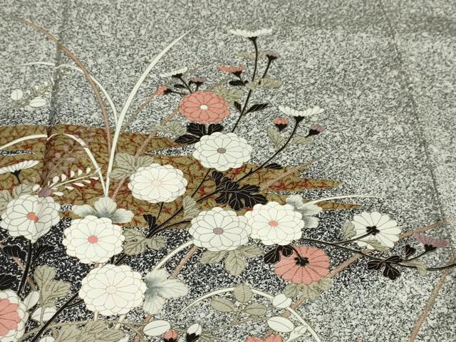 平和屋着物●訪問着　エ霞草花文　たたき染め　黒地　金彩　正絹　逸品　DABC2764ud