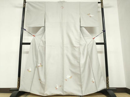 平和屋着物●訪問着　お召地　唐織　草花文　跳兎　正絹　逸品　DABC2767ud