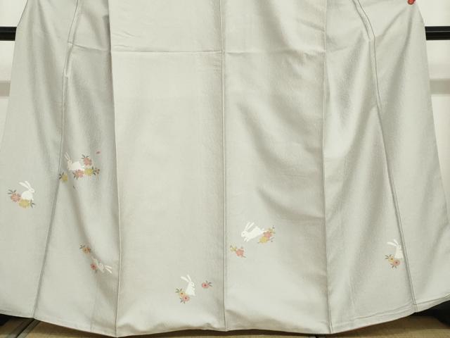 平和屋着物●訪問着　お召地　唐織　草花文　跳兎　正絹　逸品　DABC2767ud