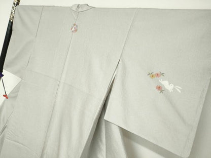 平和屋着物●訪問着　お召地　唐織　草花文　跳兎　正絹　逸品　DABC2767ud