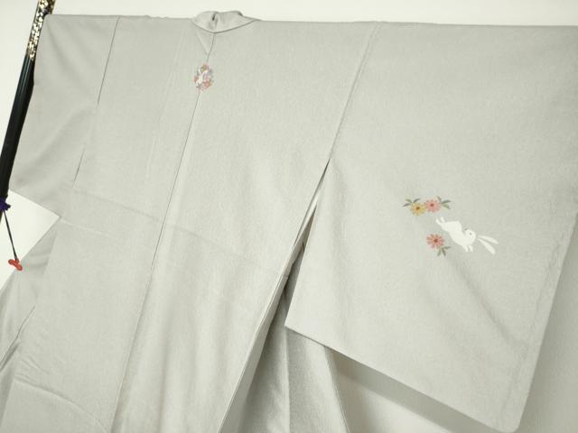 平和屋着物●訪問着　お召地　唐織　草花文　跳兎　正絹　逸品　DABC2767ud