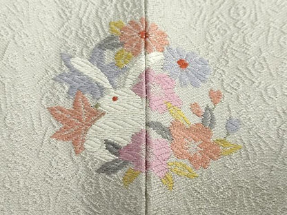 平和屋着物●訪問着　お召地　唐織　草花文　跳兎　正絹　逸品　DABC2767ud