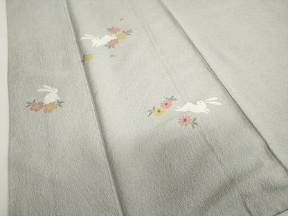 平和屋着物●訪問着　お召地　唐織　草花文　跳兎　正絹　逸品　DABC2767ud
