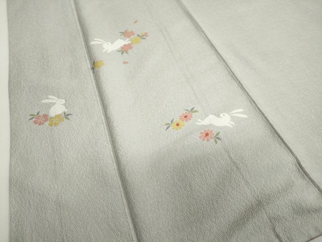 平和屋着物●訪問着　お召地　唐織　草花文　跳兎　正絹　逸品　DABC2767ud