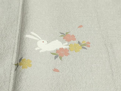 平和屋着物●訪問着　お召地　唐織　草花文　跳兎　正絹　逸品　DABC2767ud