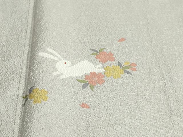 平和屋着物●訪問着　お召地　唐織　草花文　跳兎　正絹　逸品　DABC2767ud