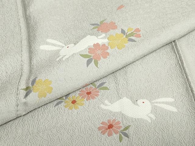 平和屋着物●訪問着　お召地　唐織　草花文　跳兎　正絹　逸品　DABC2767ud