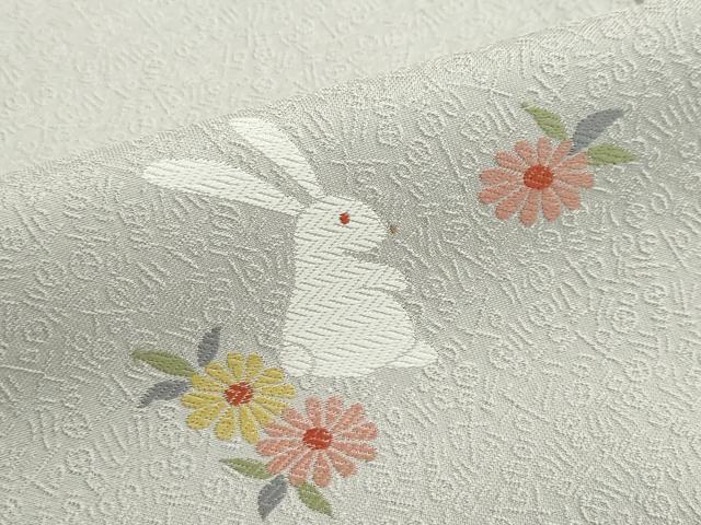 平和屋着物●訪問着　お召地　唐織　草花文　跳兎　正絹　逸品　DABC2767ud