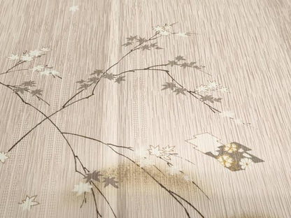 平和屋着物●訪問着　駒刺繍　ふくれ織　松皮菱草花文　金彩　正絹　逸品　DABC2768ud