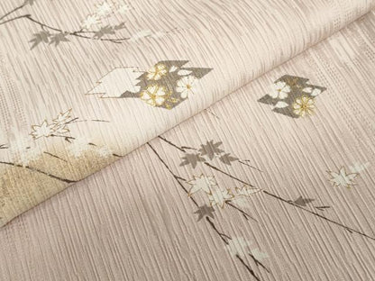 平和屋着物●訪問着　駒刺繍　ふくれ織　松皮菱草花文　金彩　正絹　逸品　DABC2768ud