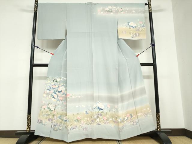 平和屋着物●訪問着　友禅　草花文　暈し染め　正絹　逸品　DABC2770ud