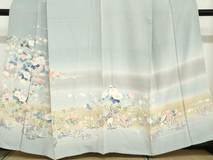 平和屋着物●訪問着　友禅　草花文　暈し染め　正絹　逸品　DABC2770ud