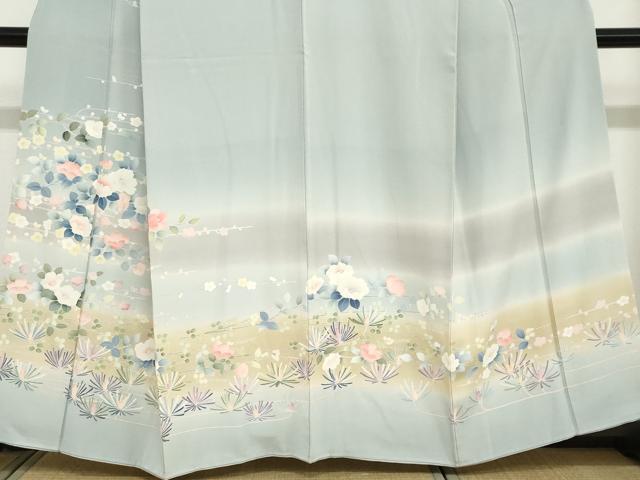 平和屋着物●訪問着　友禅　草花文　暈し染め　正絹　逸品　DABC2770ud