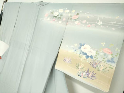平和屋着物●訪問着　友禅　草花文　暈し染め　正絹　逸品　DABC2770ud