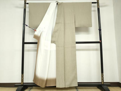 平和屋着物●上質なお召　柳茶御召　縞　反端付き　正絹　逸品　DABC2771ud