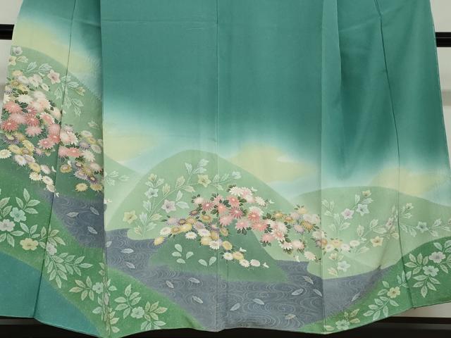 平和屋着物●訪問着　絞り　流水草花文　暈し染め　正絹　逸品　未使用　DABC2772ud