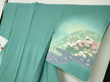 平和屋着物●訪問着　絞り　流水草花文　暈し染め　正絹　逸品　未使用　DABC2772ud