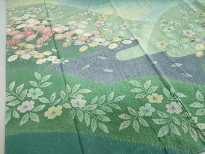 平和屋着物●訪問着　絞り　流水草花文　暈し染め　正絹　逸品　未使用　DABC2772ud