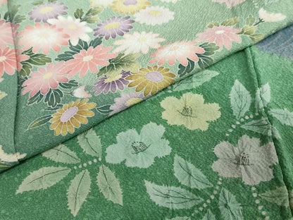平和屋着物●訪問着　絞り　流水草花文　暈し染め　正絹　逸品　未使用　DABC2772ud
