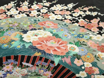 平和屋着物●本加賀友禅作家　佐藤潤　黒留袖　扇面にながれ梅　正絹　逸品　未使用　DABC2773ud
