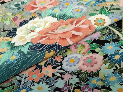 平和屋着物●本加賀友禅作家　佐藤潤　黒留袖　扇面にながれ梅　正絹　逸品　未使用　DABC2773ud