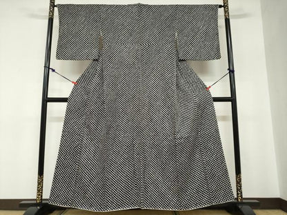 平和屋着物●大変加工の良い総絞り小紋　黒地　正絹　逸品　未使用　DABC2776ud