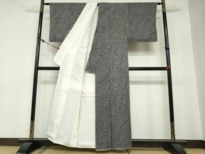 平和屋着物●大変加工の良い総絞り小紋　黒地　正絹　逸品　未使用　DABC2776ud