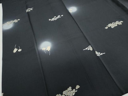 平和屋着物●上質な小紋　草花文　蛍暈し　黒地　金彩　正絹　逸品　DABC2779ud