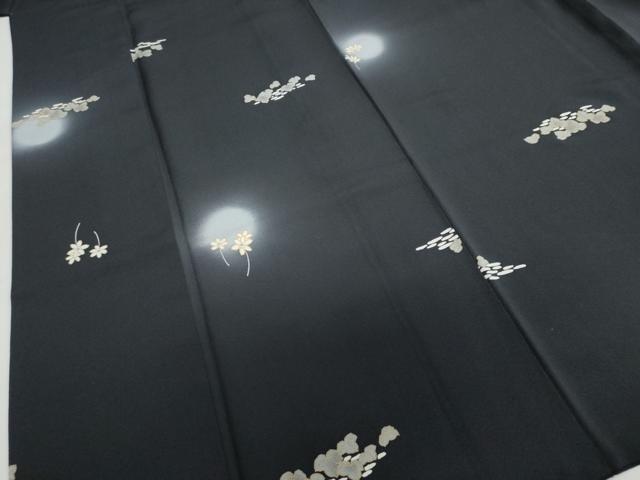 平和屋着物●上質な小紋　草花文　蛍暈し　黒地　金彩　正絹　逸品　DABC2779ud