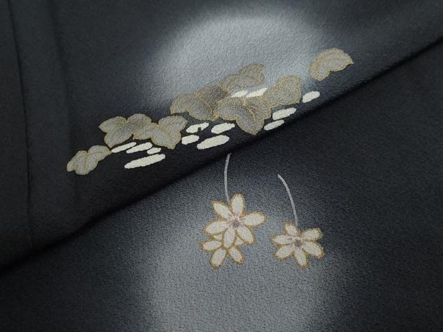 平和屋着物●上質な小紋　草花文　蛍暈し　黒地　金彩　正絹　逸品　DABC2779ud