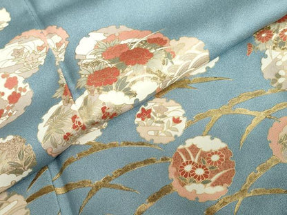 平和屋着物●訪問着　雪輪草花文　金彩　正絹　逸品　DABC2782ud