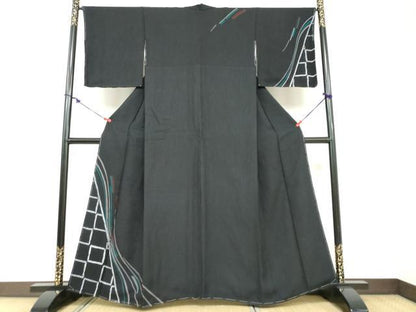平和屋着物●訪問着　絞り　抽象文様　黒地　正絹　逸品　未使用　DABC2783ud