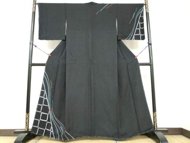 平和屋着物●訪問着　絞り　抽象文様　黒地　正絹　逸品　未使用　DABC2783ud