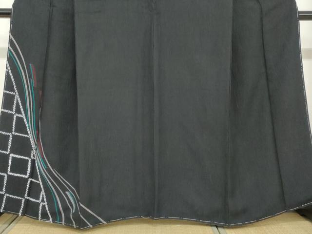 平和屋着物●訪問着　絞り　抽象文様　黒地　正絹　逸品　未使用　DABC2783ud