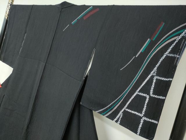 平和屋着物●訪問着　絞り　抽象文様　黒地　正絹　逸品　未使用　DABC2783ud