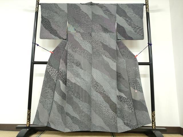 平和屋着物●小紋師　北原寿永　江戸小紋　百柄　黒地　正絹　逸品　DABC2784ud
