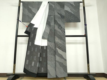 平和屋着物●小紋師　北原寿永　江戸小紋　百柄　黒地　正絹　逸品　DABC2784ud
