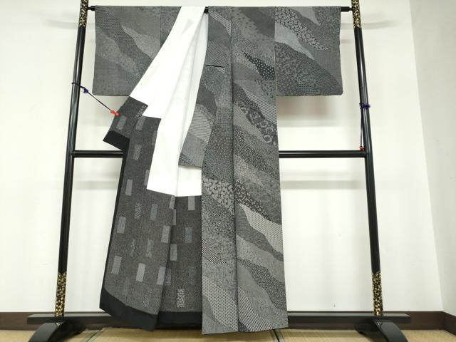 平和屋着物●小紋師　北原寿永　江戸小紋　百柄　黒地　正絹　逸品　DABC2784ud