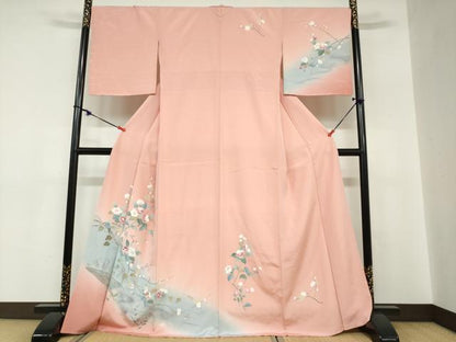 平和屋着物●訪問着　友禅　流水草花文　暈し染め　正絹　逸品　未使用　DABC2785ud