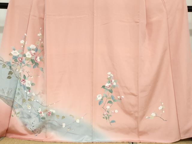 平和屋着物●訪問着　友禅　流水草花文　暈し染め　正絹　逸品　未使用　DABC2785ud