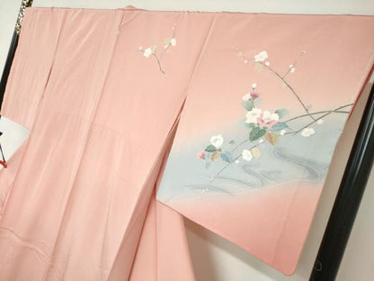 平和屋着物●訪問着　友禅　流水草花文　暈し染め　正絹　逸品　未使用　DABC2785ud