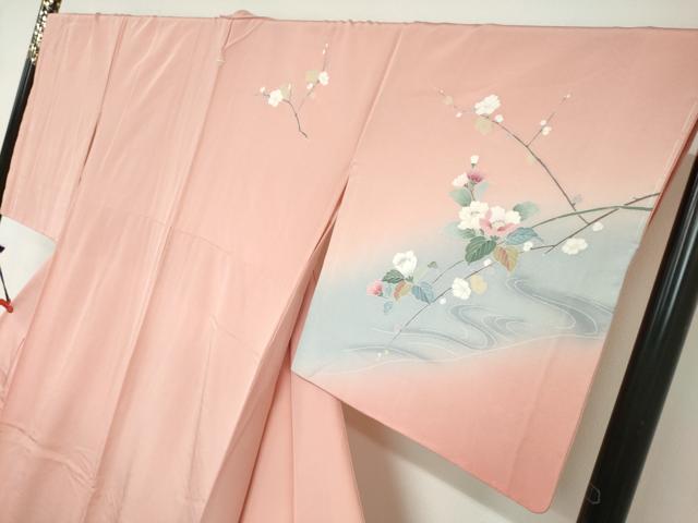 平和屋着物●訪問着　友禅　流水草花文　暈し染め　正絹　逸品　未使用　DABC2785ud