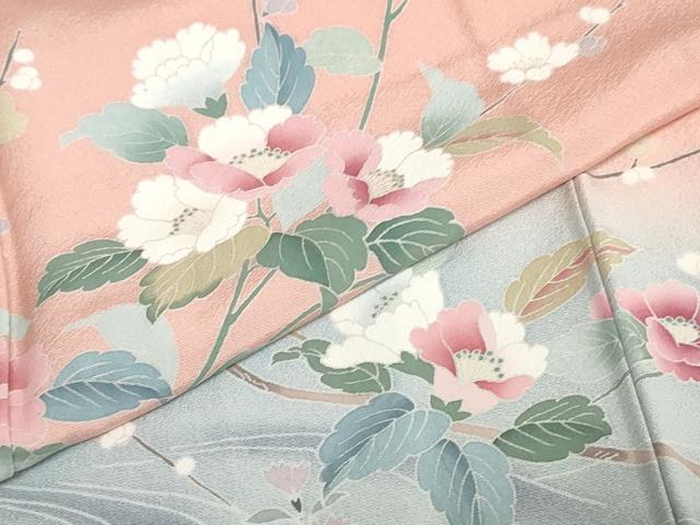 平和屋着物●訪問着　友禅　流水草花文　暈し染め　正絹　逸品　未使用　DABC2785ud