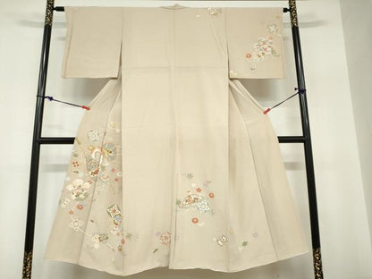 平和屋着物●訪問着　駒刺繍　楽器草花文　金彩　正絹　逸品　DABC2786ud